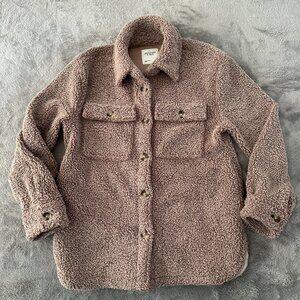 Abercrombie & Fitch Sherpa Teddy Shirt Jacket Shacket Women's SMALL Tan